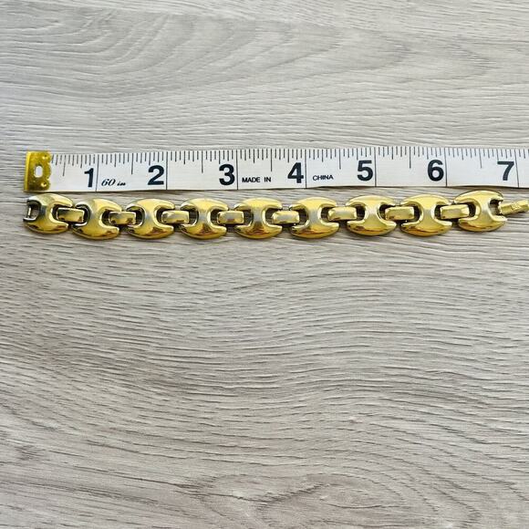 GIVENCHY Vintage Puffed Anchor Mariner Chain Link Gold Plated Bracelet 7” Luxe - Picture 6 of 7